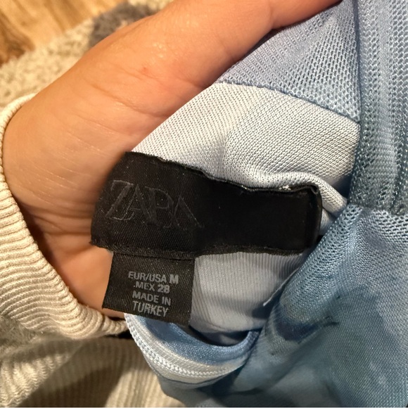 Zara Draped Printed Midi Elegant Blue Dress - Picture 9 of 10